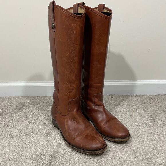 Frye Melissa Button Pull-On Leather Tall Riding Boots Womens Sz 7.5 Cognac Brown - Picture 5 of 14